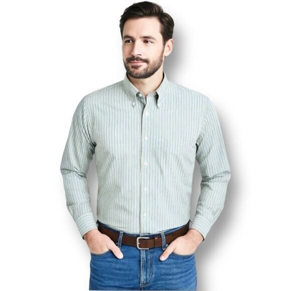 Brooks Brothers 16-34 Blue Stripe Shirt Supima Cotton Non-Iron Classic USA Fit - Picture 1 of 10